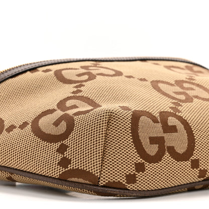 Gucci Monogram Jumbo GG Textured Dollar Calfskin Web Belt Bag Camel Ebony New Acero 9 of 11