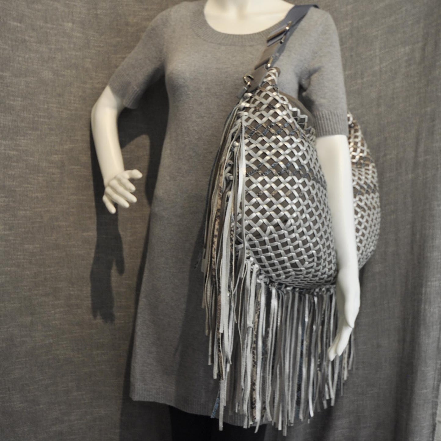 Woven Leather Boho Fringe Hobo