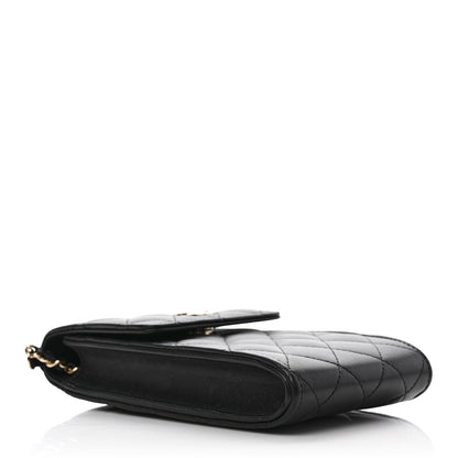 Chanel Lambskin Quilted Pearl Phone Holder With Chain Black 4 of 11