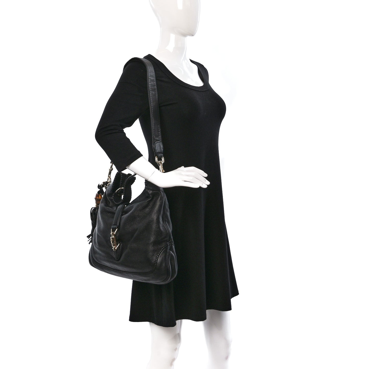 Pebbled Calfskin Medium New Jackie Shoulder Bag Black