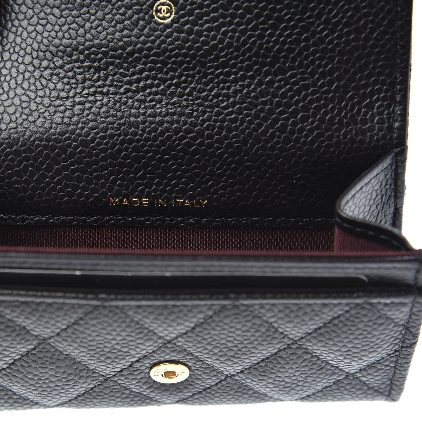 Caviar Quilted Flap Card Holder Wallet Black