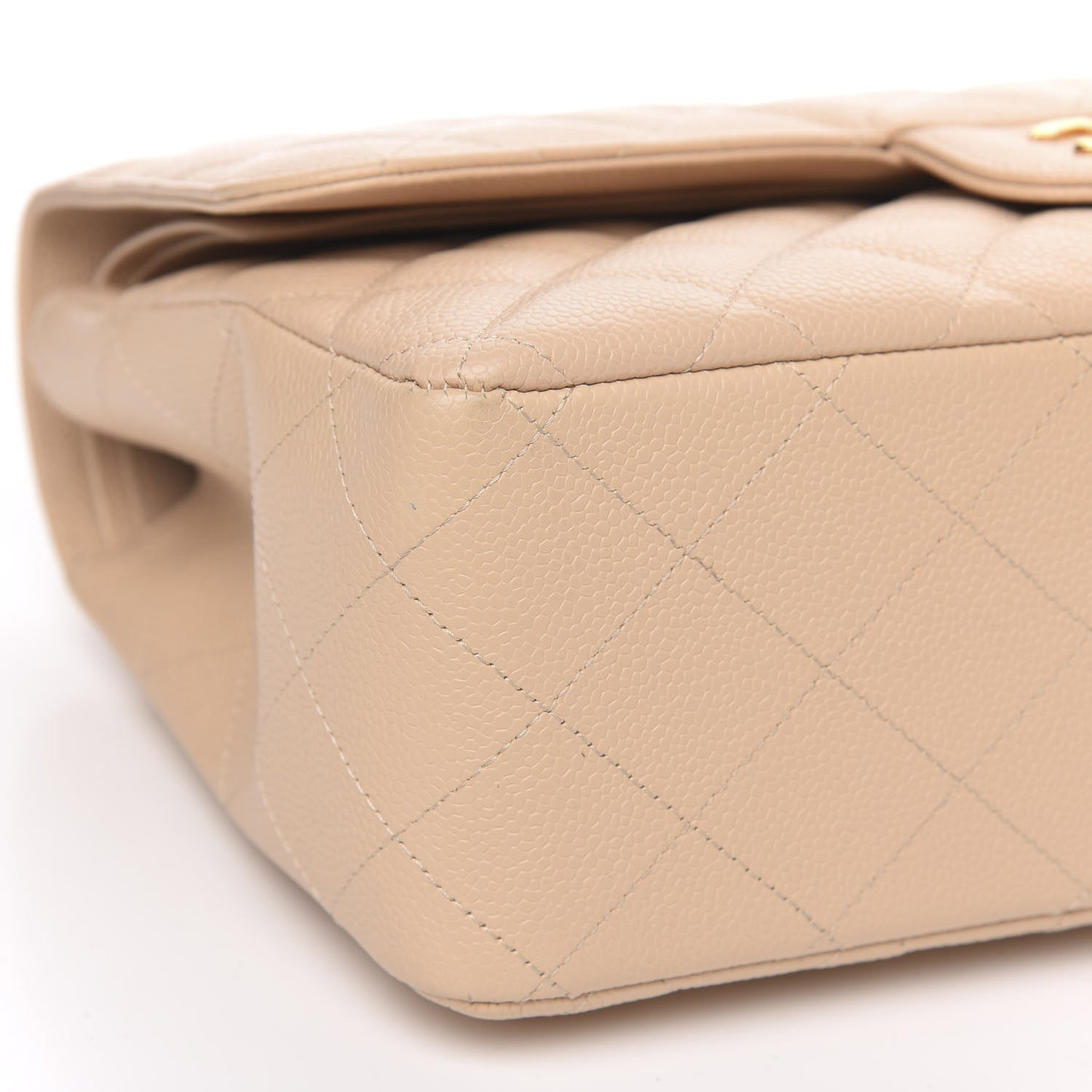 Caviar Quilted Jumbo Double Flap Beige Clair