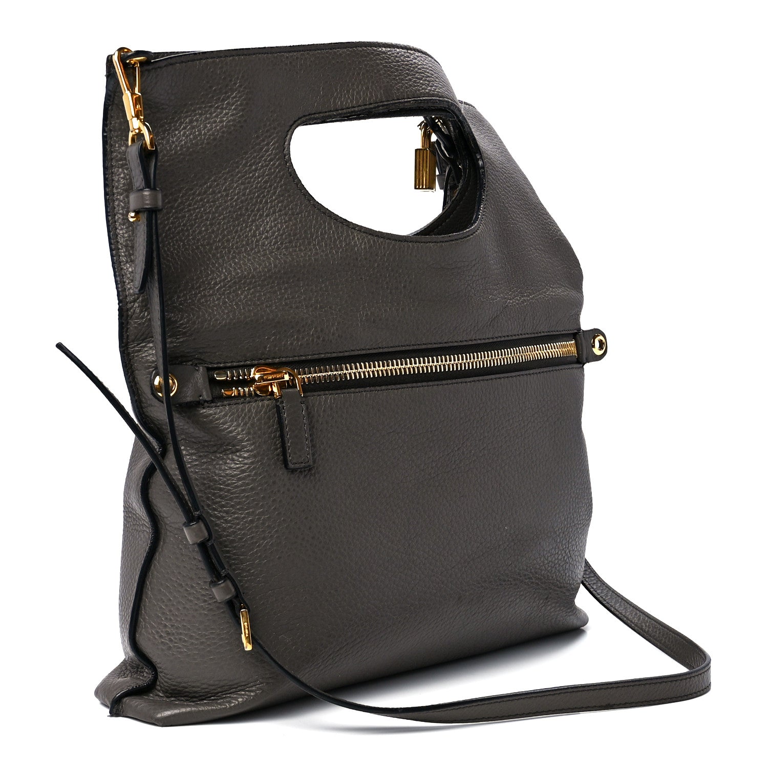 Tom Ford Grained Calfskin Alix Padlock Zip Tote Graphite 3 of 16