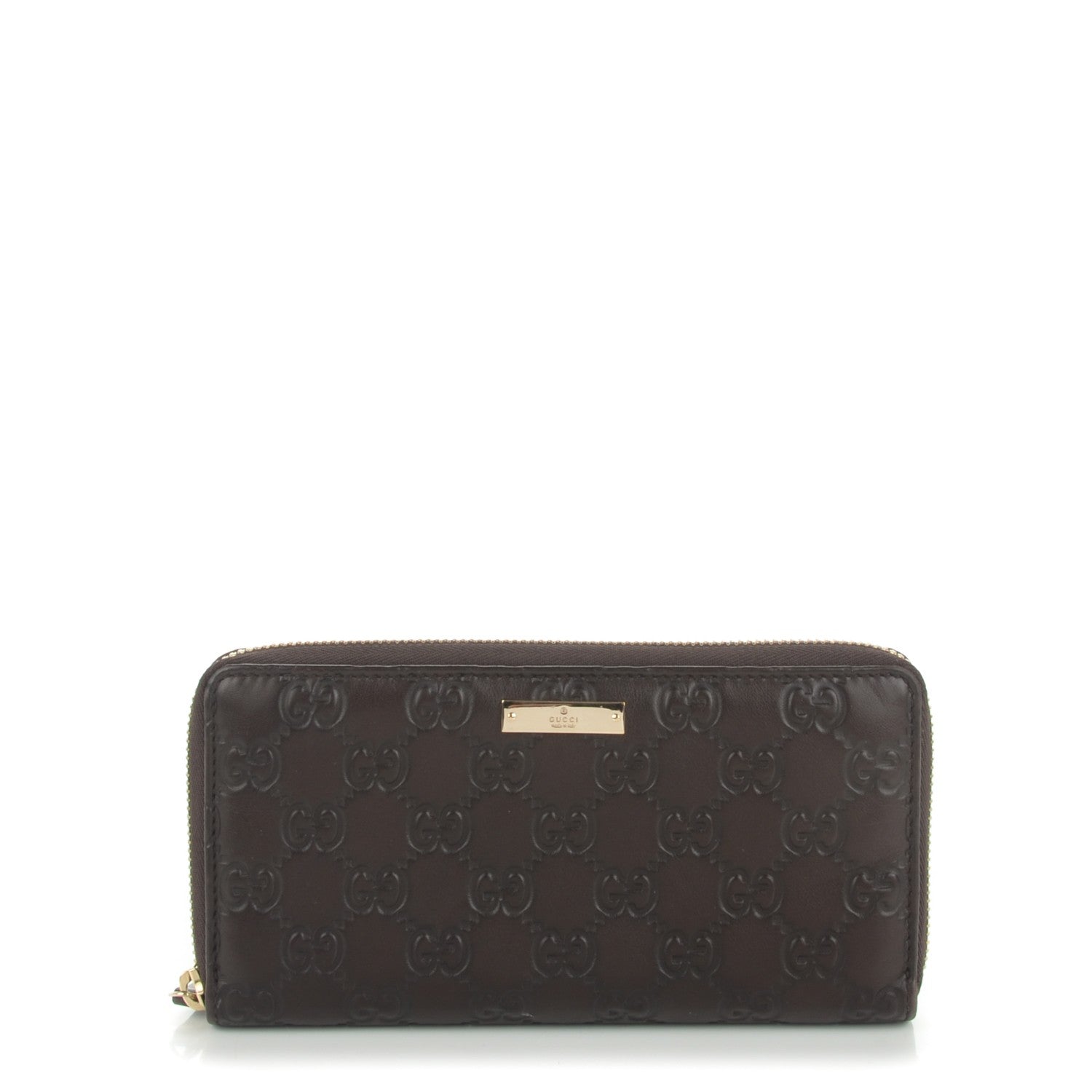 Gucci Guccissima Metal Bar Zip Around Wallet Dark Brown 1 of 7