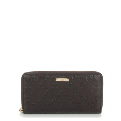 Gucci Guccissima Metal Bar Zip Around Wallet Dark Brown 1 of 7