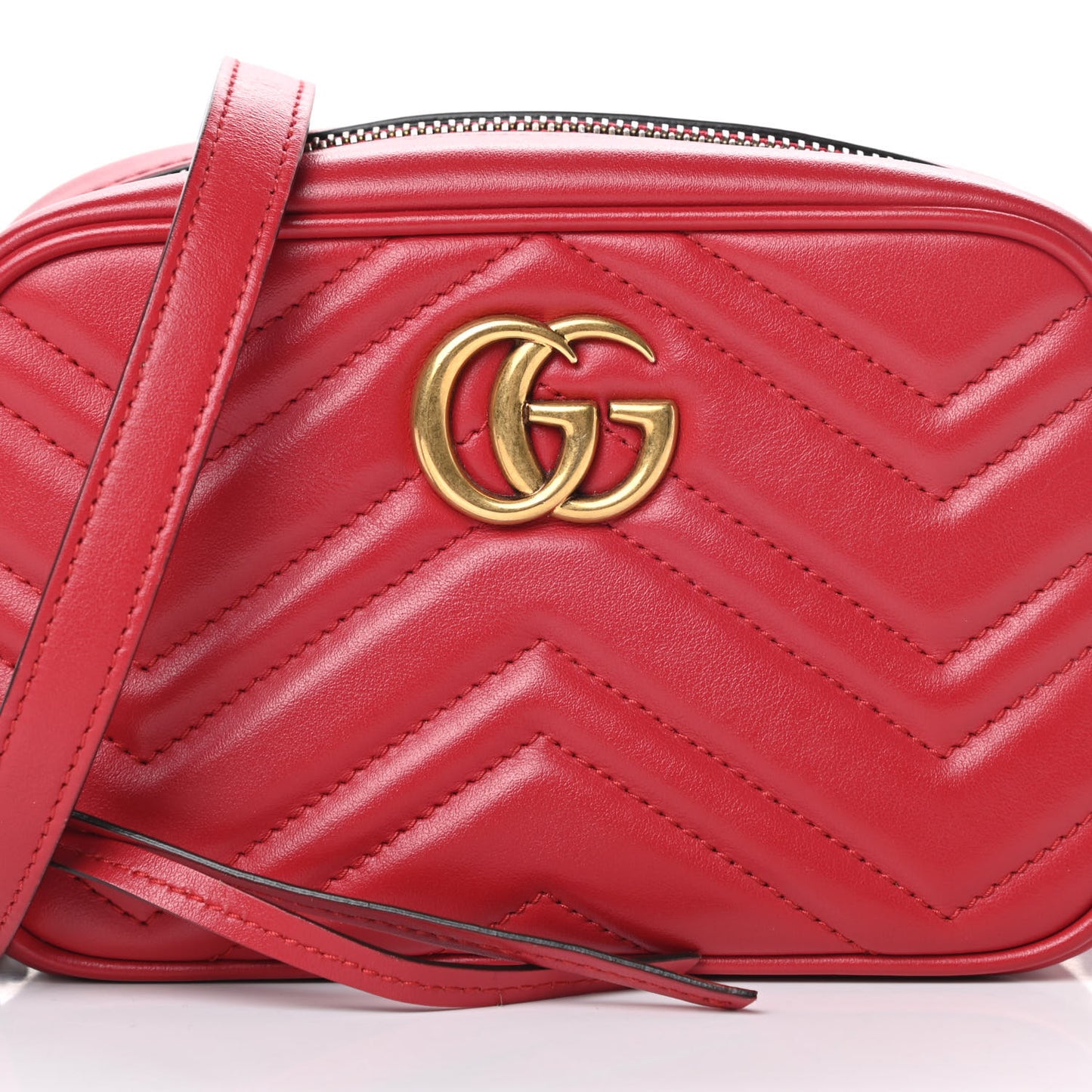 Calfskin Matelasse Mini GG Marmont Chain Shoulder Bag Hibiscus Red