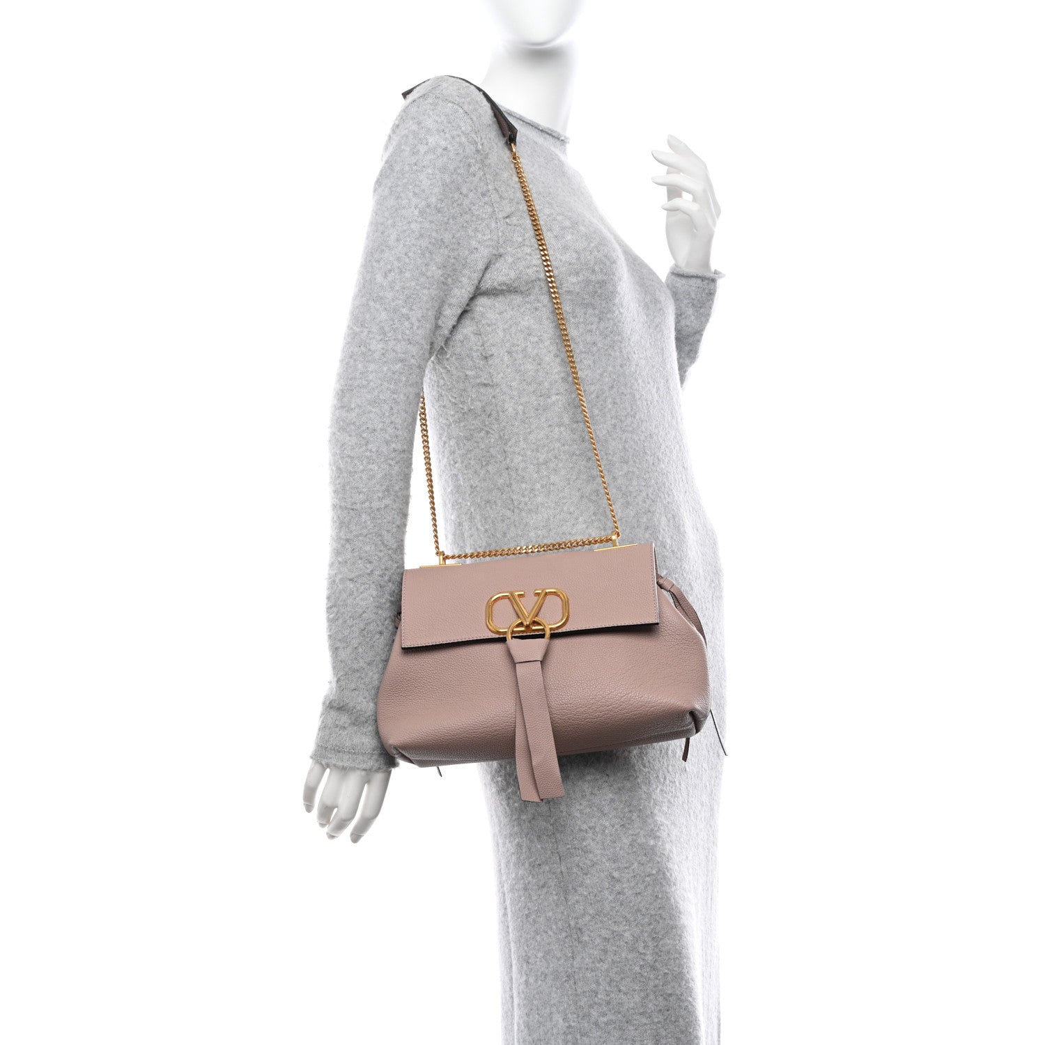 Valentino Garavani Buffalo Small VRing Chain Shoulder Bag Poudre 2 of 9
