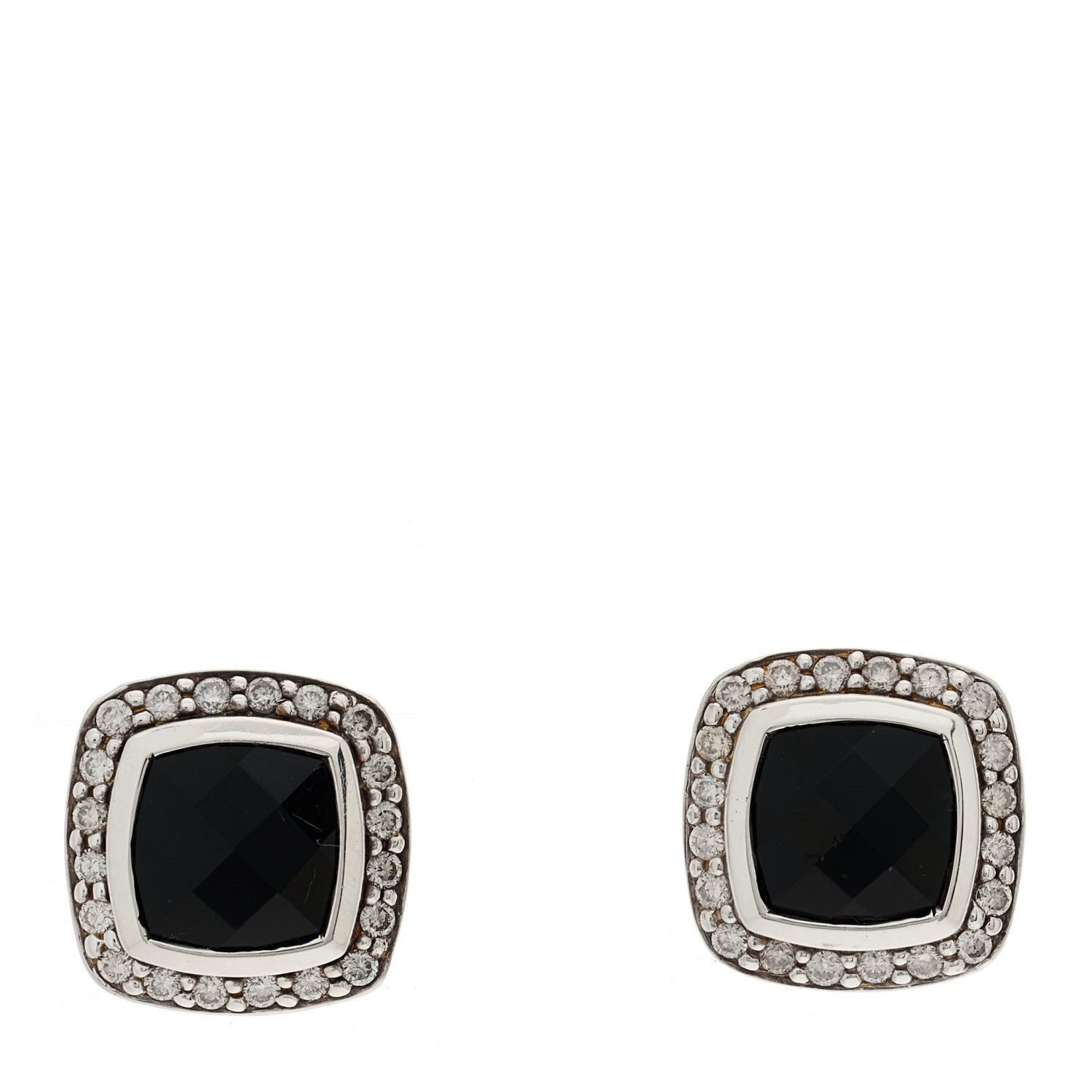 David Yurman Sterling Silver Diamond Black Onyx 7mm Albion Earrings 1 of 4