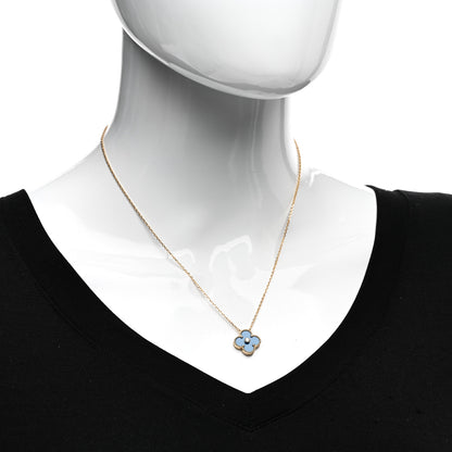 Van Cleef & Arpels 18K Yellow Gold Diamond Celestial Blue Sevres Porcelain Vintage Alhambra Pendant Necklace 2 of 6