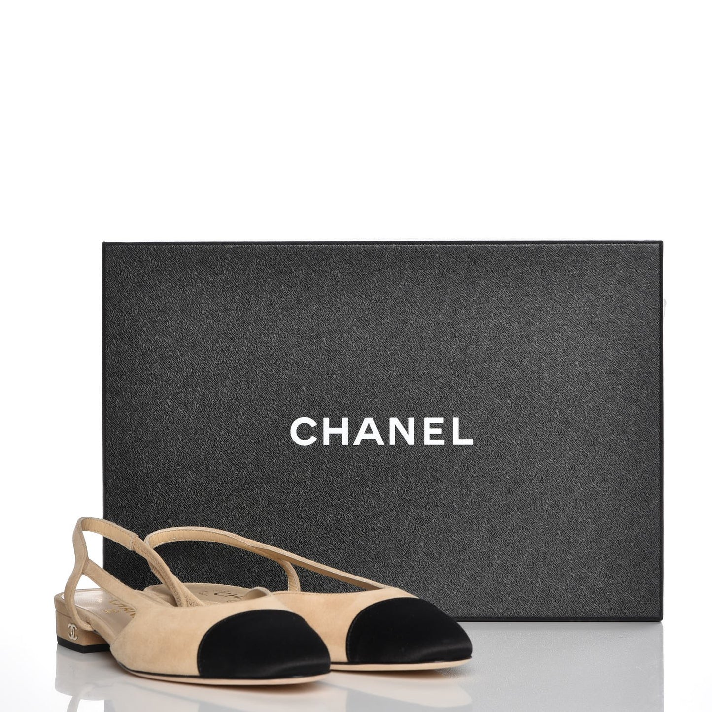 Suede Satin Cap Toe CC Slingback Sandals 35 Beige Black