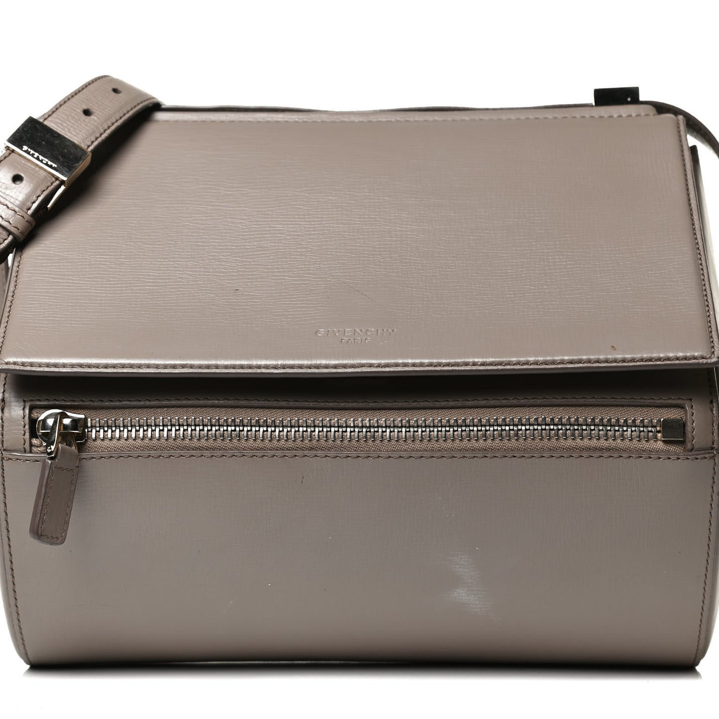 Textured Calfskin Medium Pandora Box Crossbody Bag Taupe