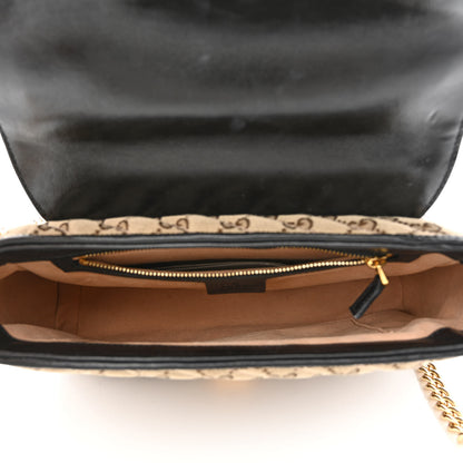 Gucci Monogram Azalea Calfskin Matelasse Diagonal Small GG Marmont Top Handle Shoulder Bag Beige Ebony Black 5 of 11