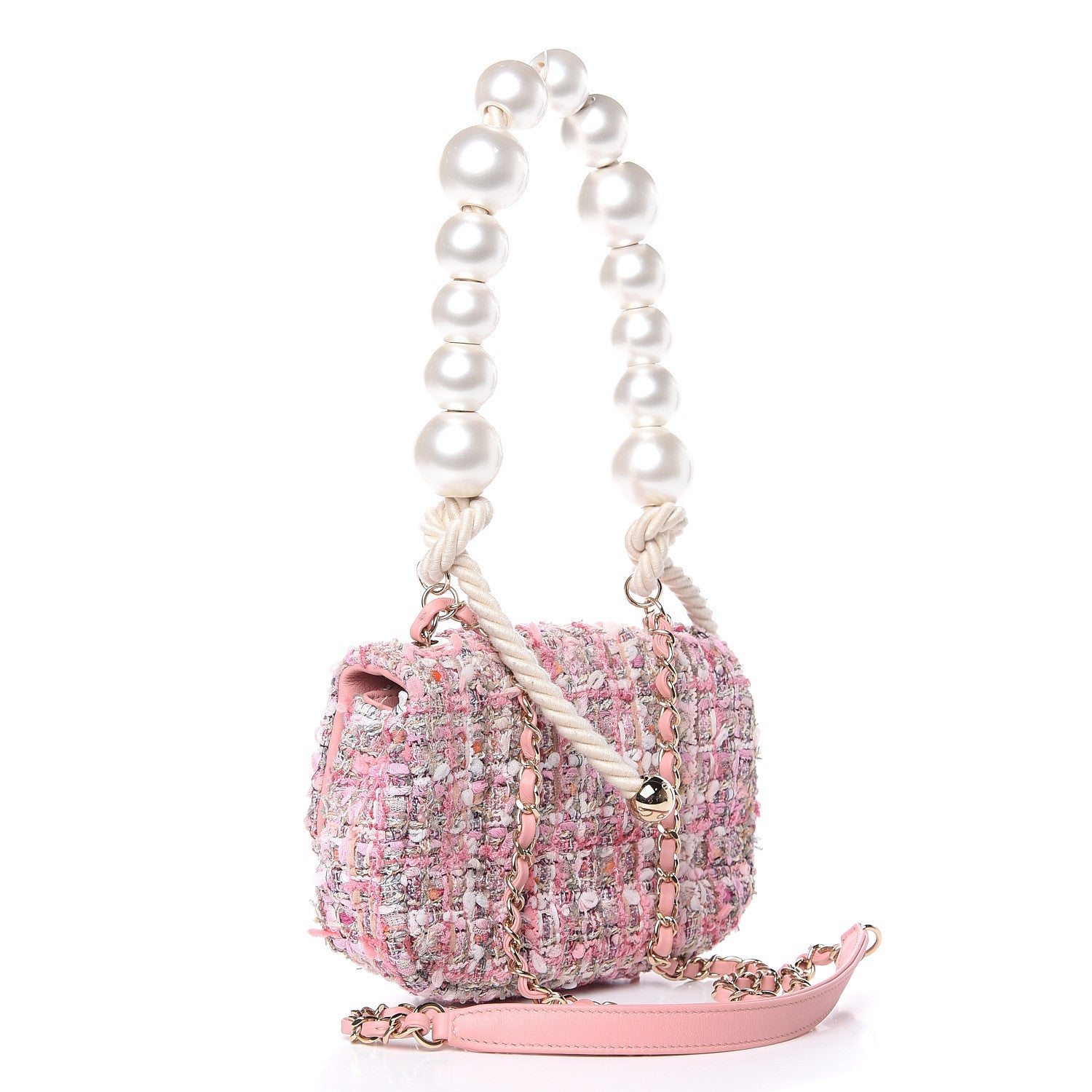 Chanel Tweed Mini Pearl Handle Flap Pink Beige Orange Ecru 3 of 10
