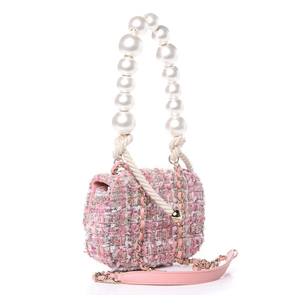 Chanel Tweed Mini Pearl Handle Flap Pink Beige Orange Ecru 3 of 10