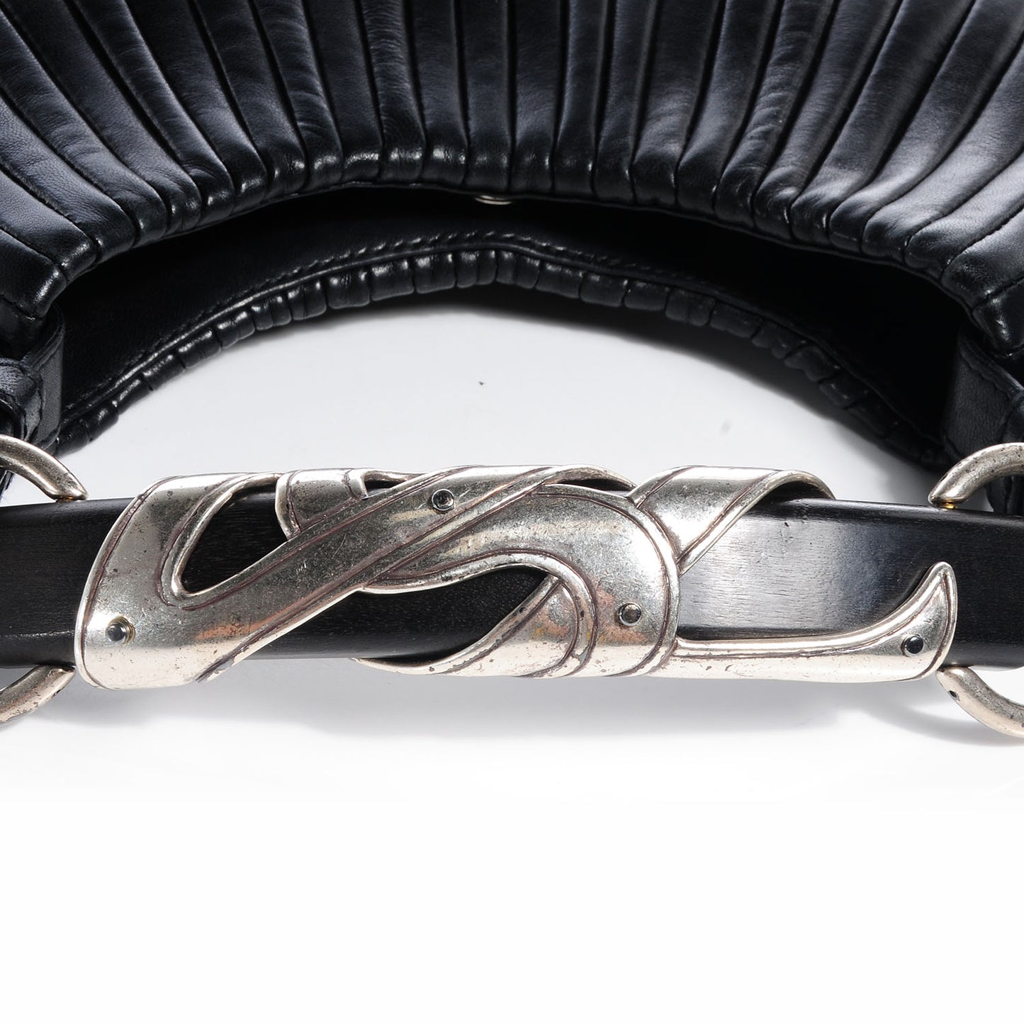 Pleated Lambskin Small Mombasa Horn Hobo Black