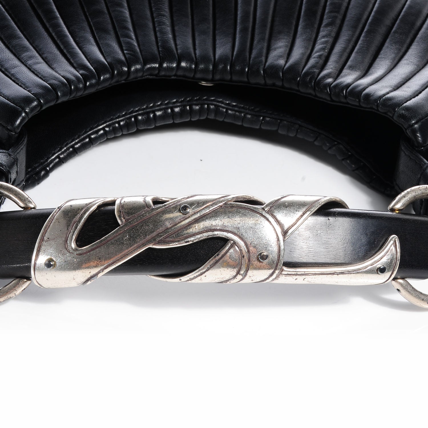 Saint Laurent Pleated Lambskin Small Mombasa Horn Hobo Black 8 of 8
