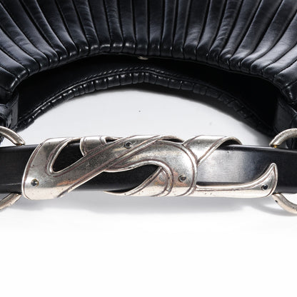 Saint Laurent Pleated Lambskin Small Mombasa Horn Hobo Black 8 of 8