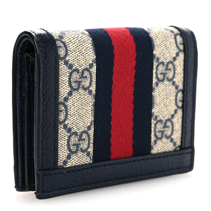 Gucci GG Supreme Monogram Textured Dollar Calfskin Web Ophidia Card Case Beige Blue 3 of 7