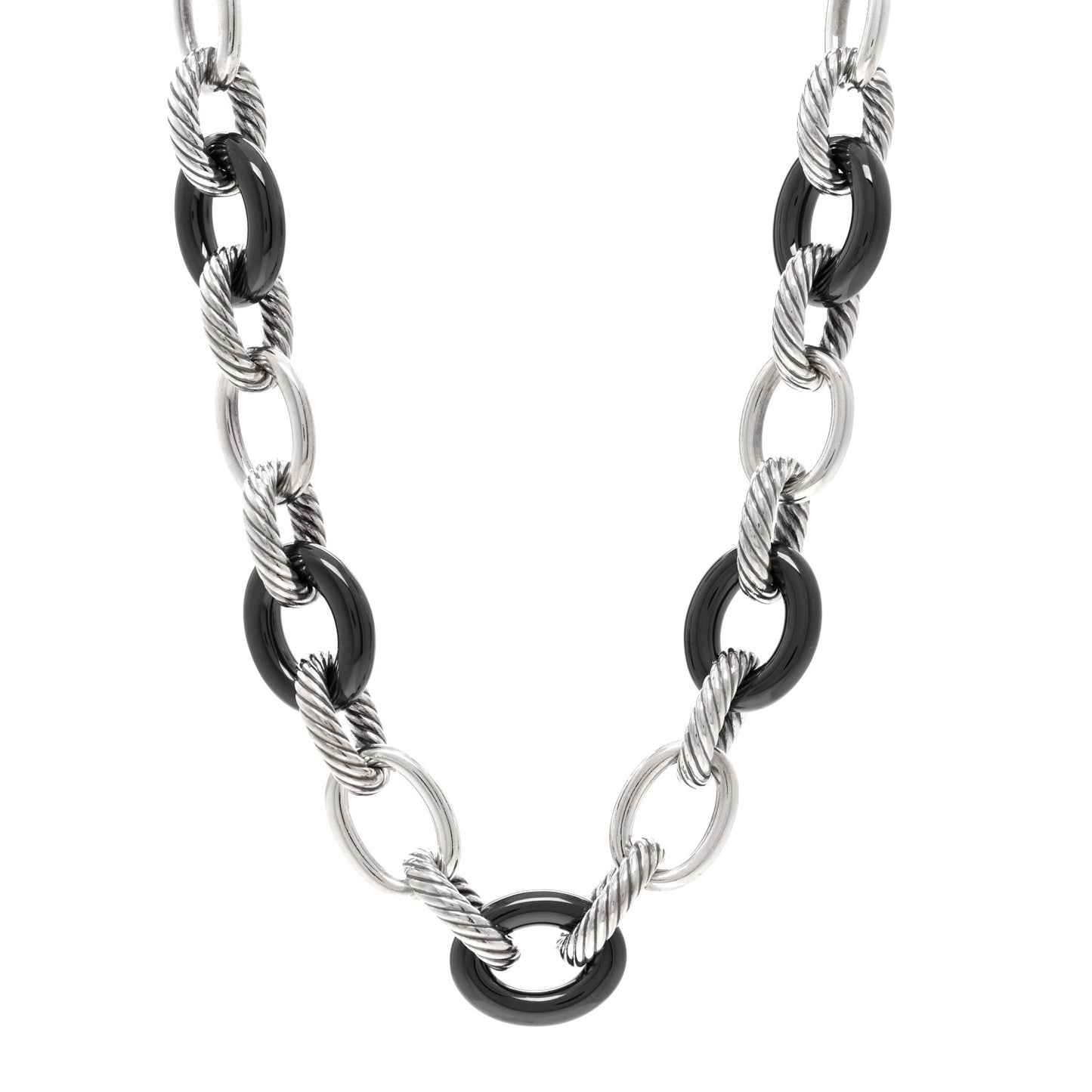 Sterling Silver Black Ceramic 18mm Large Oval Link Necklace Black