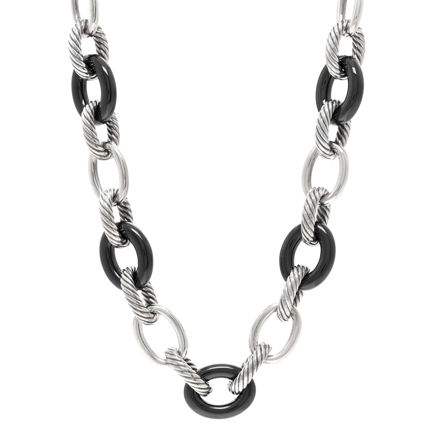 David Yurman Sterling Silver Black Ceramic 18mm Large Oval Link Necklace Black 1 of 4