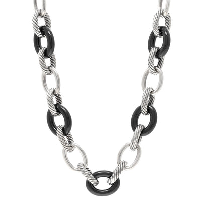 David Yurman Sterling Silver Black Ceramic 18mm Large Oval Link Necklace Black 1 of 4