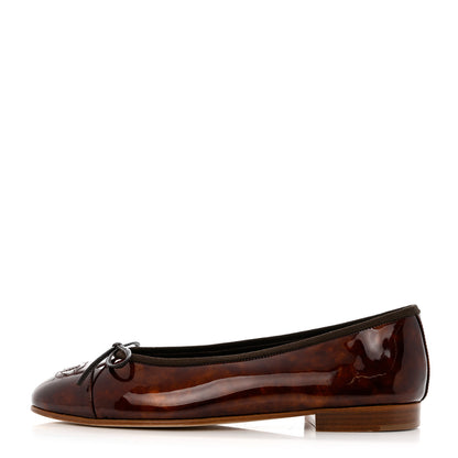 Chanel Patent Tortoise CC Cap Toe Ballerina Flats 35.5 Brown 1 of 11