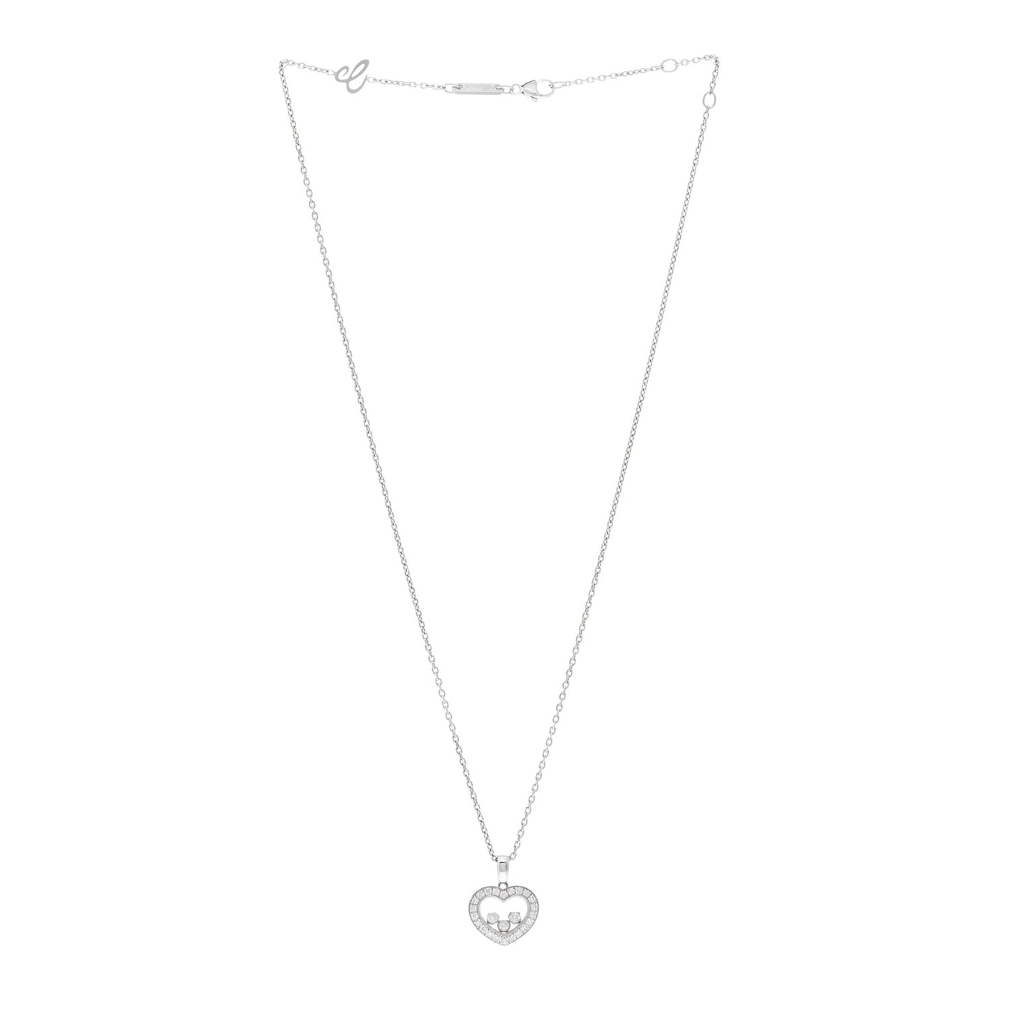 18K White Gold 3 Diamond Happy Diamond Icons Heart Pendant Necklace