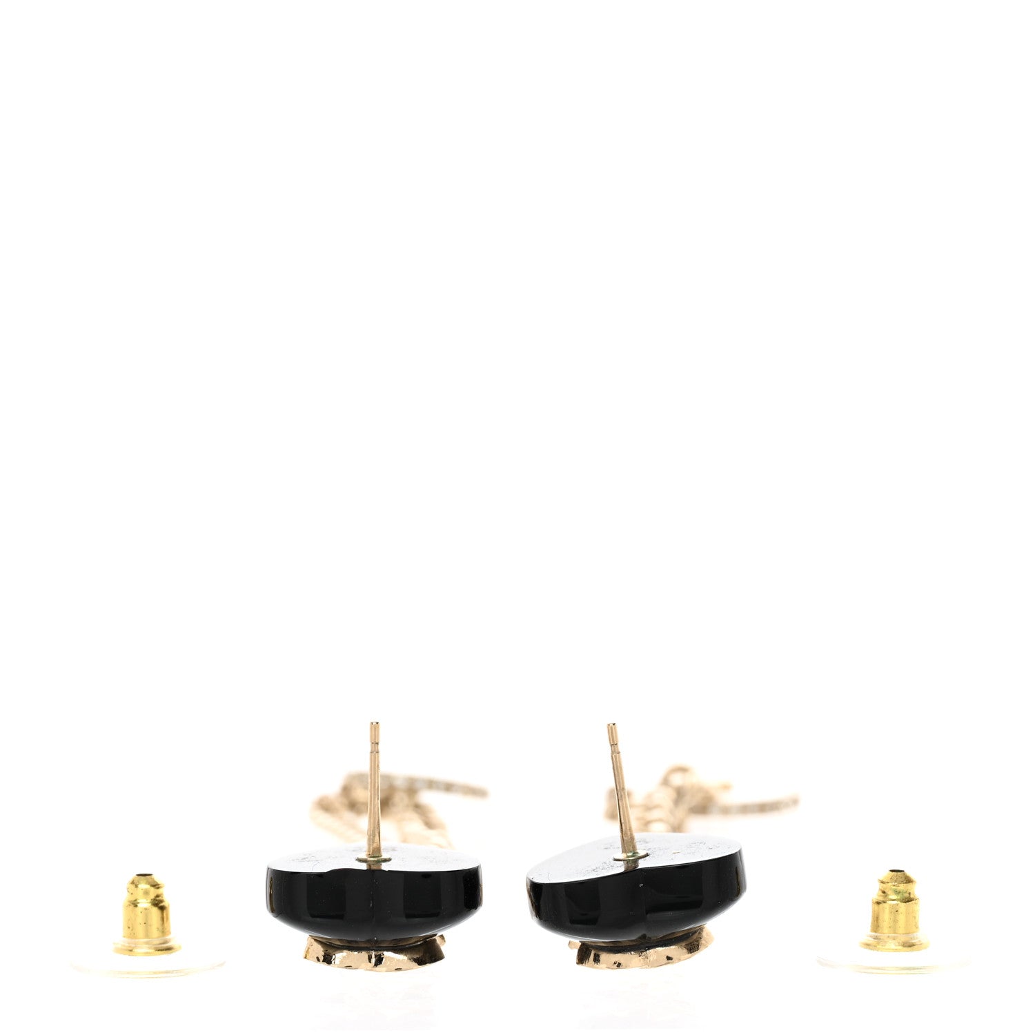 Chanel Resin Crystal CC Heart Chain Cuff Earrings Black Gold 3 of 5