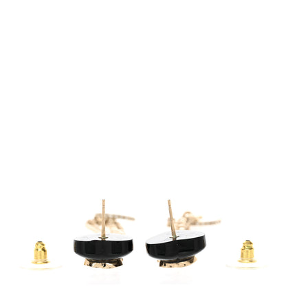 Chanel Resin Crystal CC Heart Chain Cuff Earrings Black Gold 3 of 5