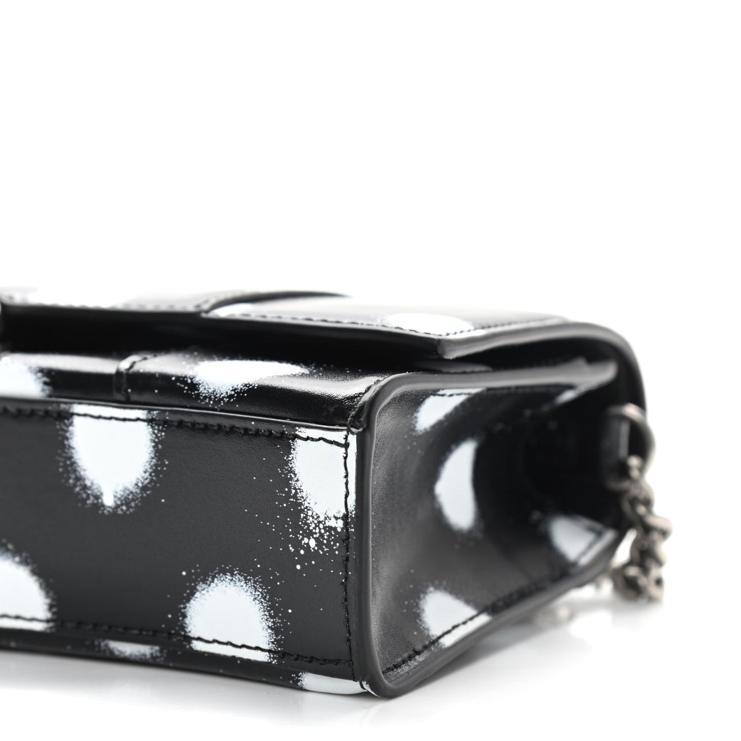 Shiny Box Calfskin Polka Dot Hourglass Chain Bag Black White