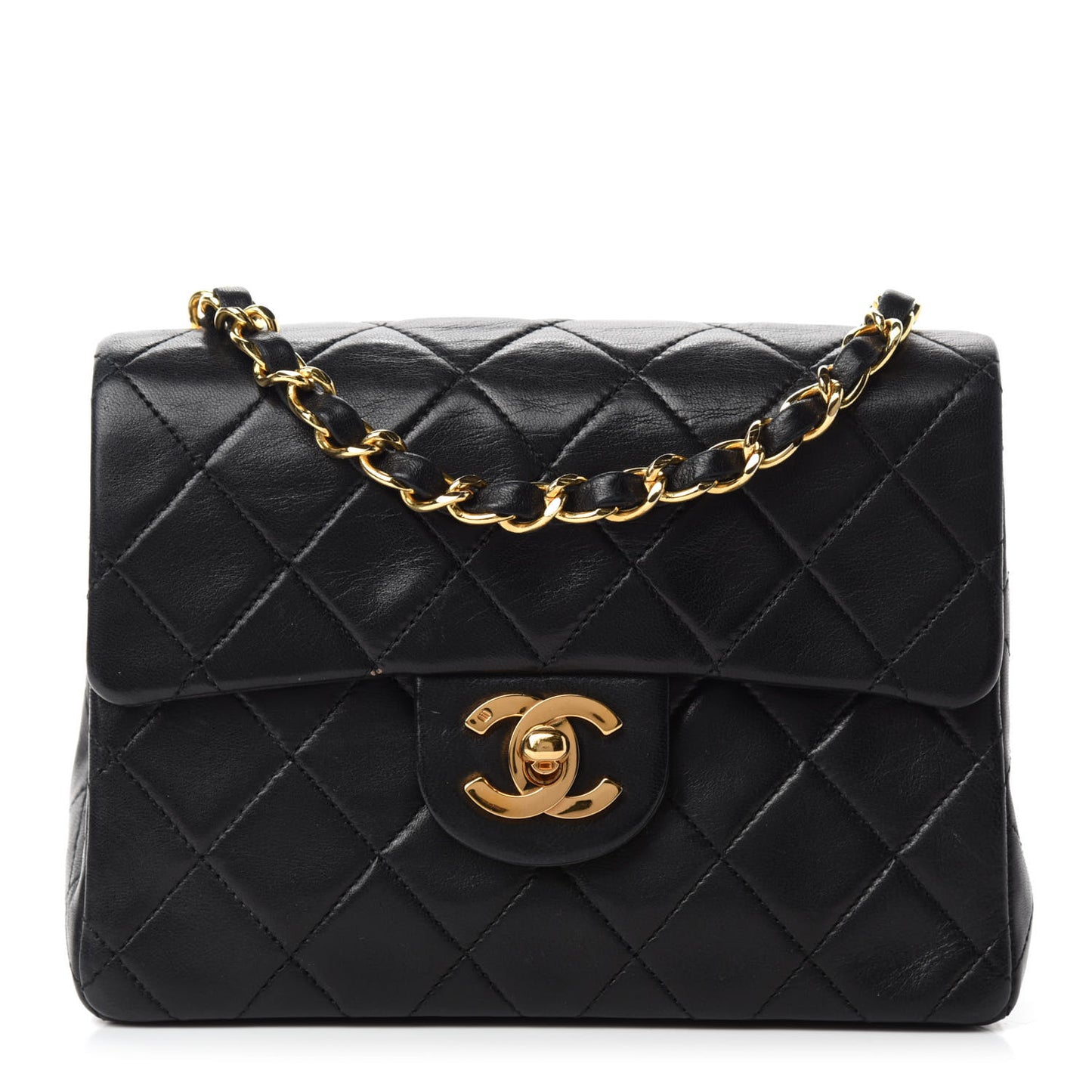 Lambskin Quilted Mini Square Flap Black