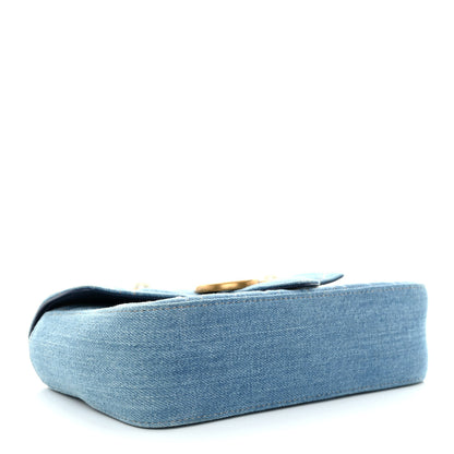 Gucci Denim Matelasse Pearl Studded Mini GG Marmont Shoulder Bag Blue 4 of 10