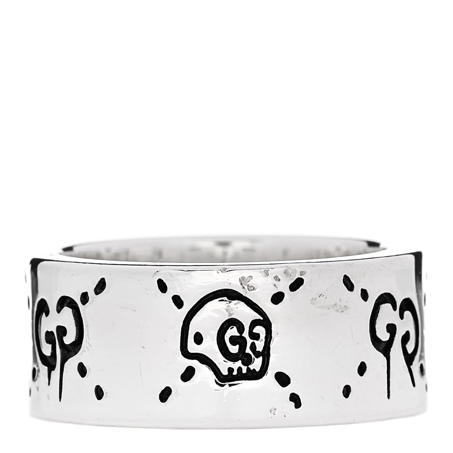 Gucci Sterling Silver GucciGhost Hamlet Skull Band Ring 53 6.5 1 of 7