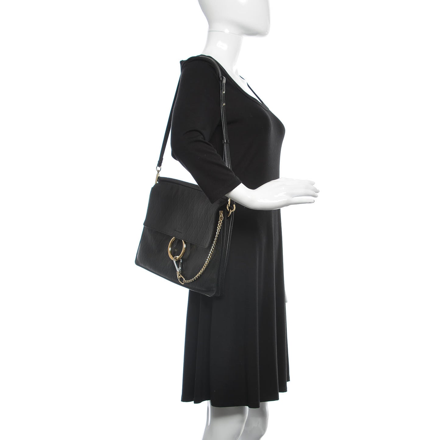 Calfskin Diamond Embossed Medium Faye Shoulder Bag Black