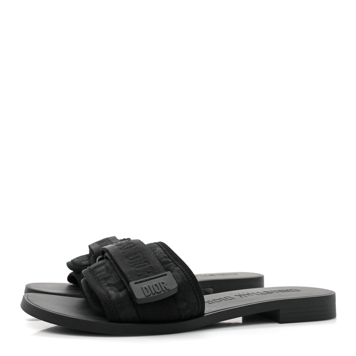 Shiny Technical Fabric Oblique Dio(r)evolution Slide Sandals 37 Black