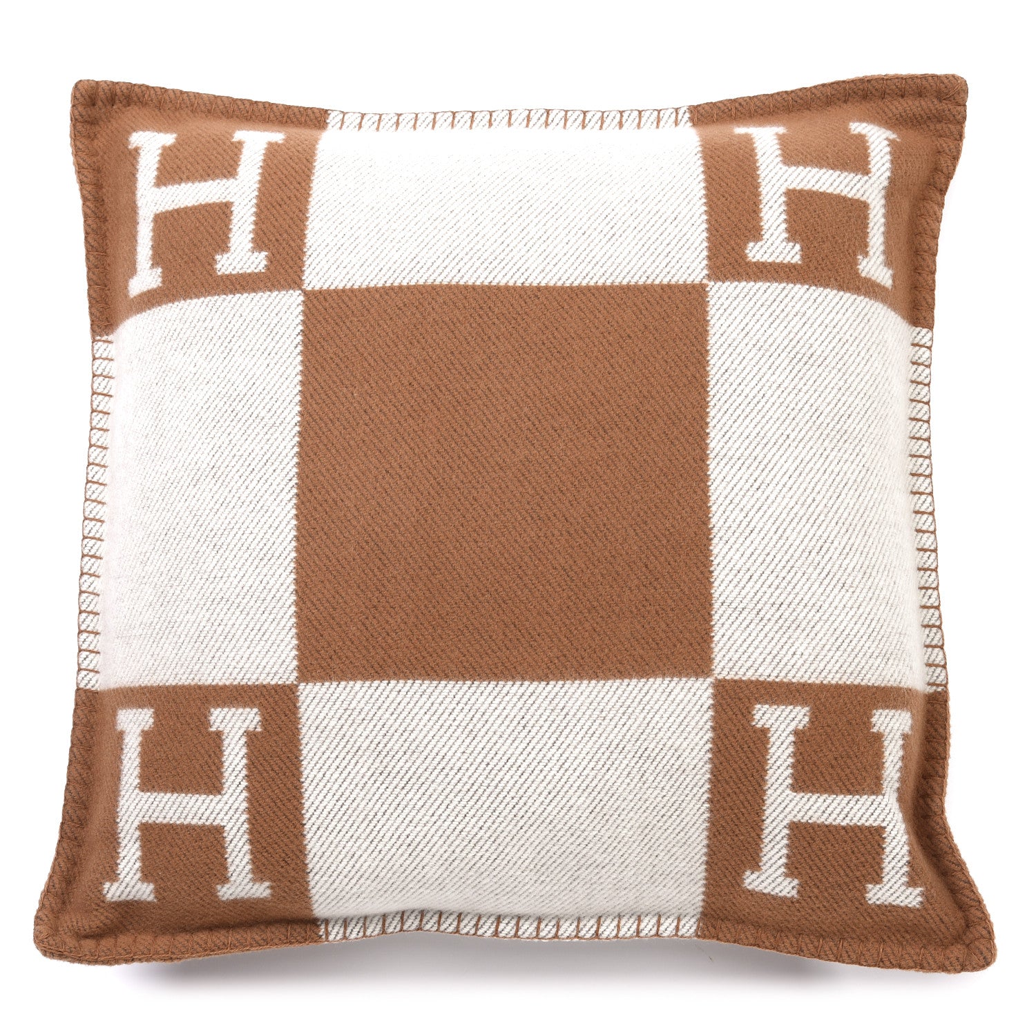 Hermes Wool Cashmere Avalon Pillow PM Ecru Camel 2 of 6