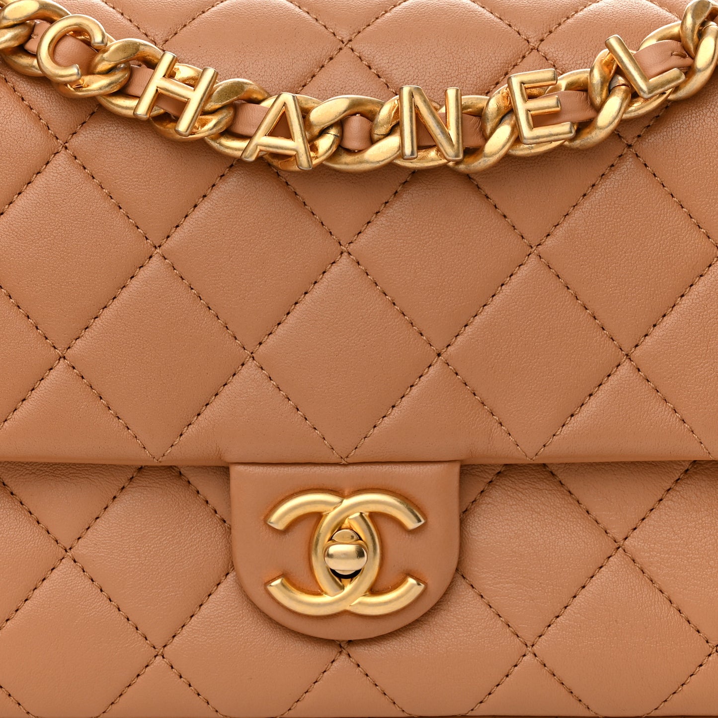 Lambskin Quilted Chaine Lettre Flap Brown