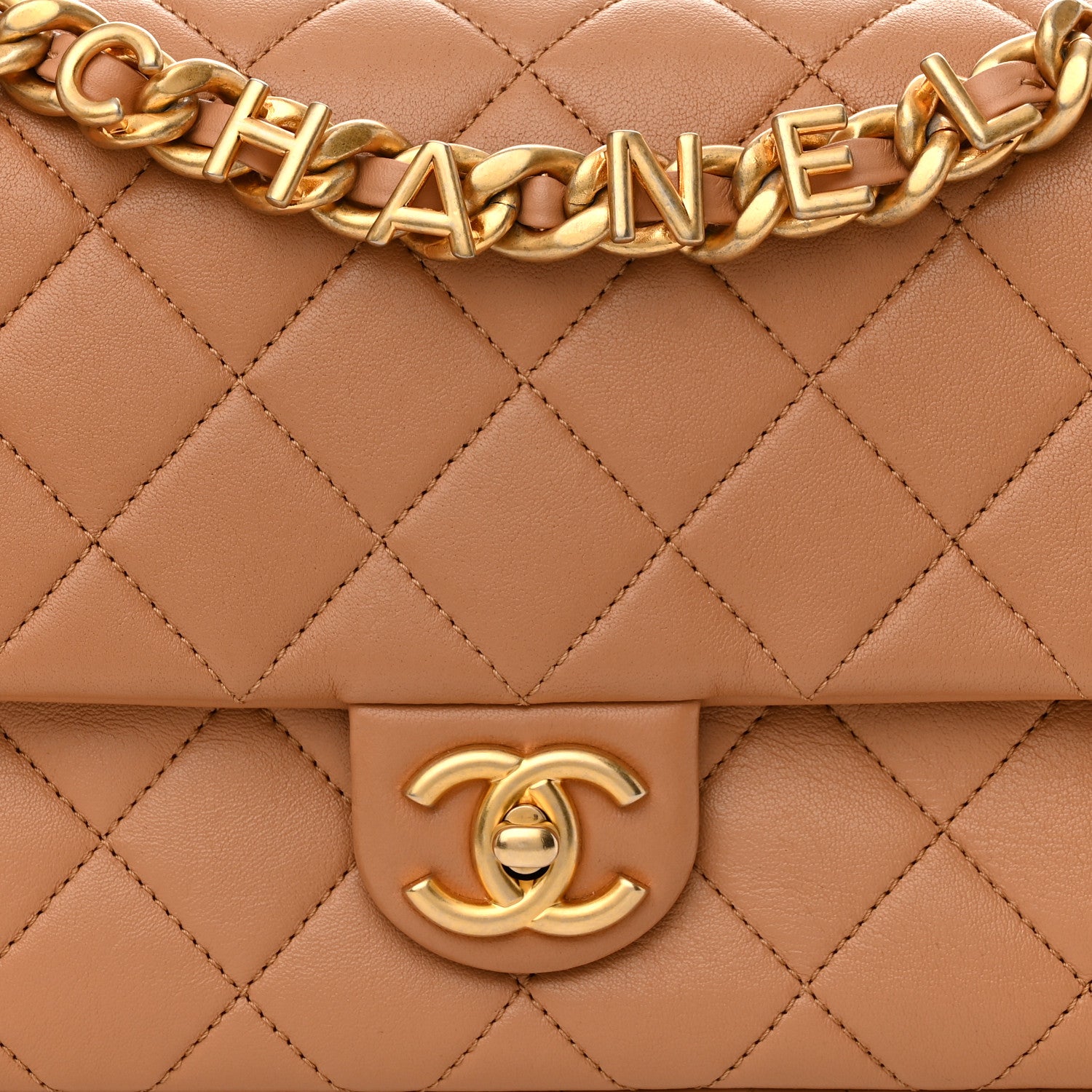 Chanel Lambskin Quilted Chaine Lettre Flap Brown 8 of 11