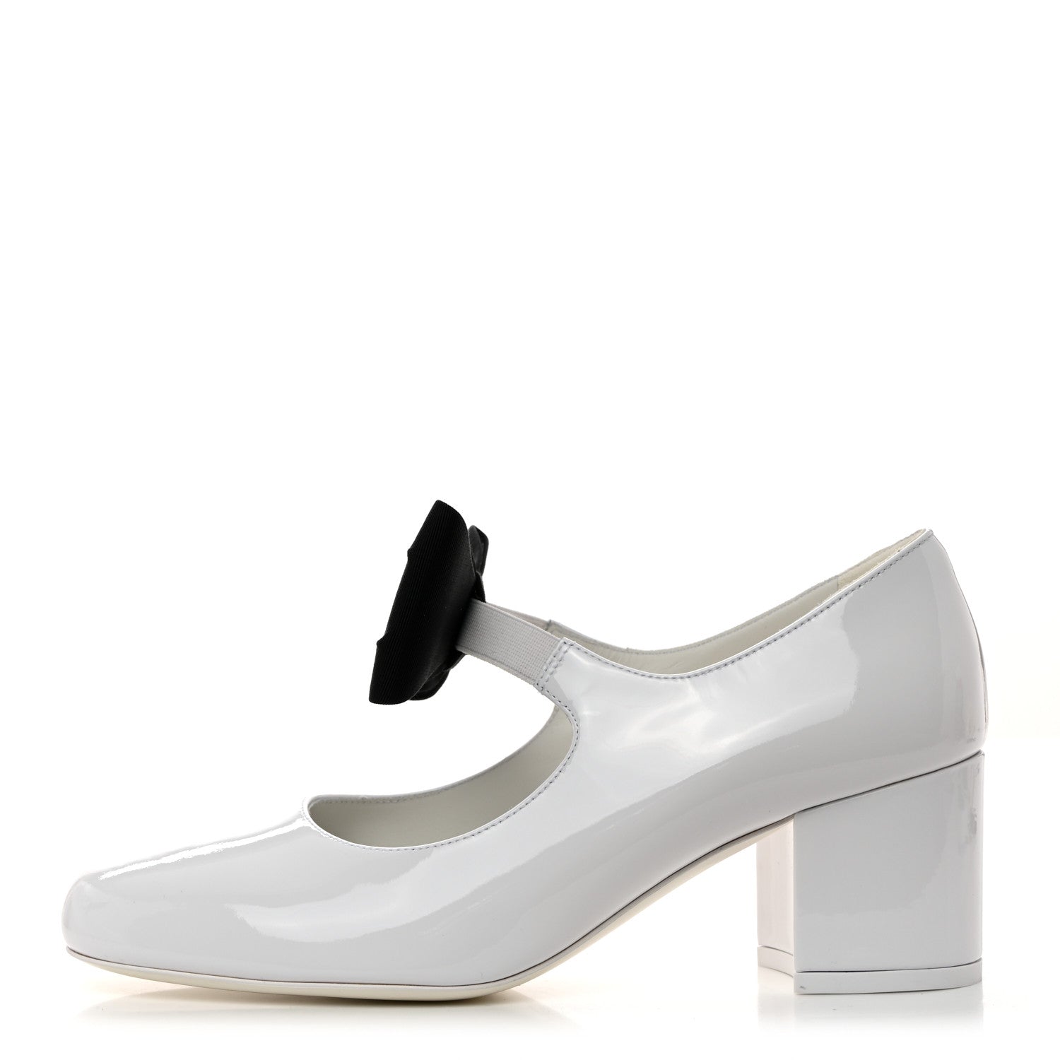 Chanel Patent Calfskin Grosgrain Bow Mary Jane Pumps 37 White Black 1 of 8