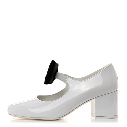 Chanel Patent Calfskin Grosgrain Bow Mary Jane Pumps 37 White Black 1 of 8