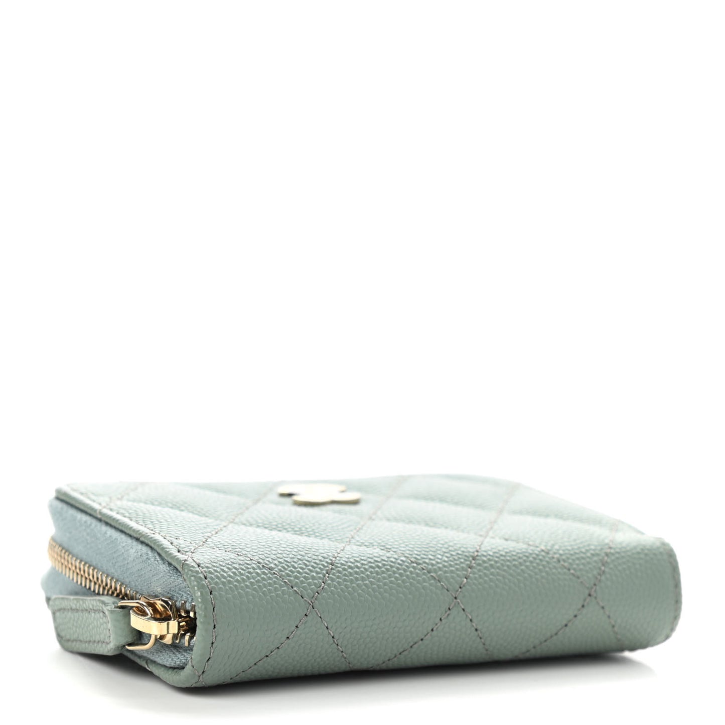 Caviar Quilted Zip Around Coin Purse Wallet Dark Green