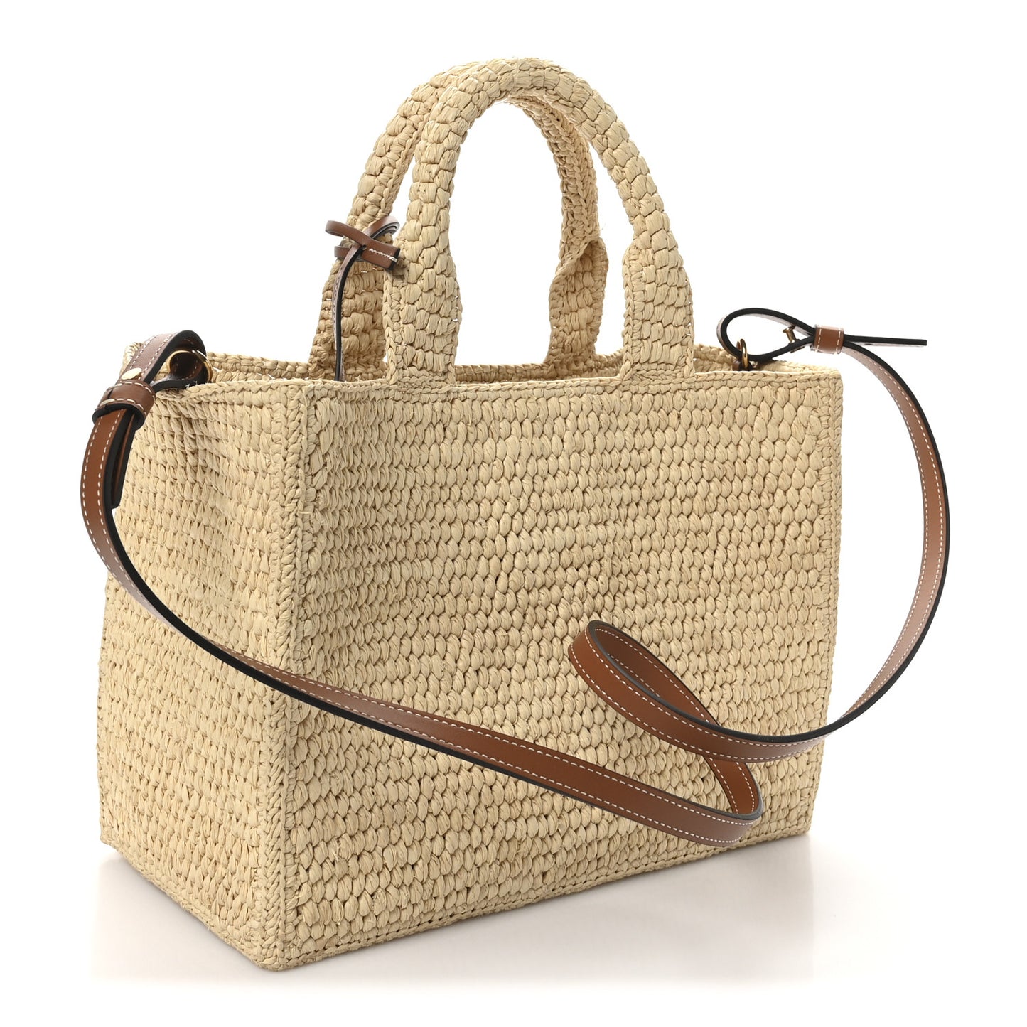 Raffia Calfskin Triomphe Small Cabas Thais Tan