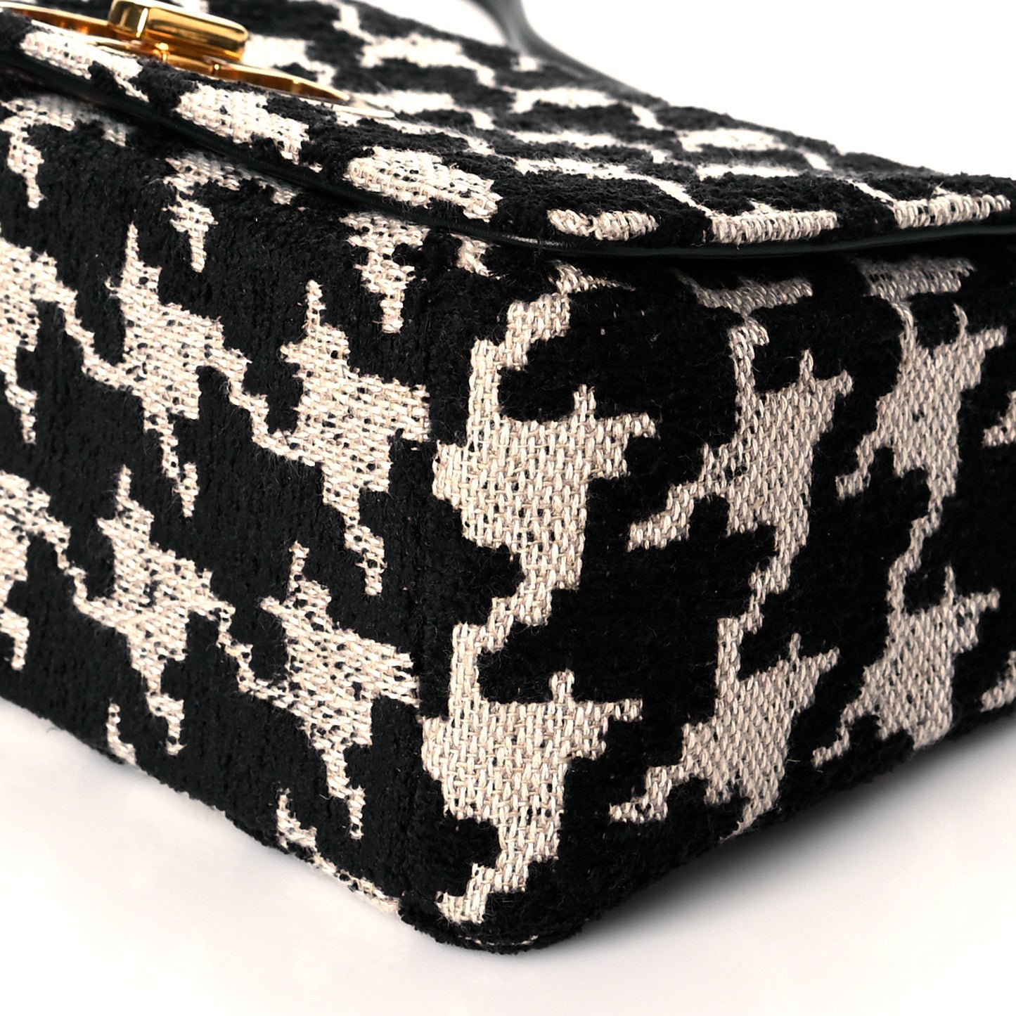 Technical Canvas Macro Houndstooth Medium Caro Bag Black White