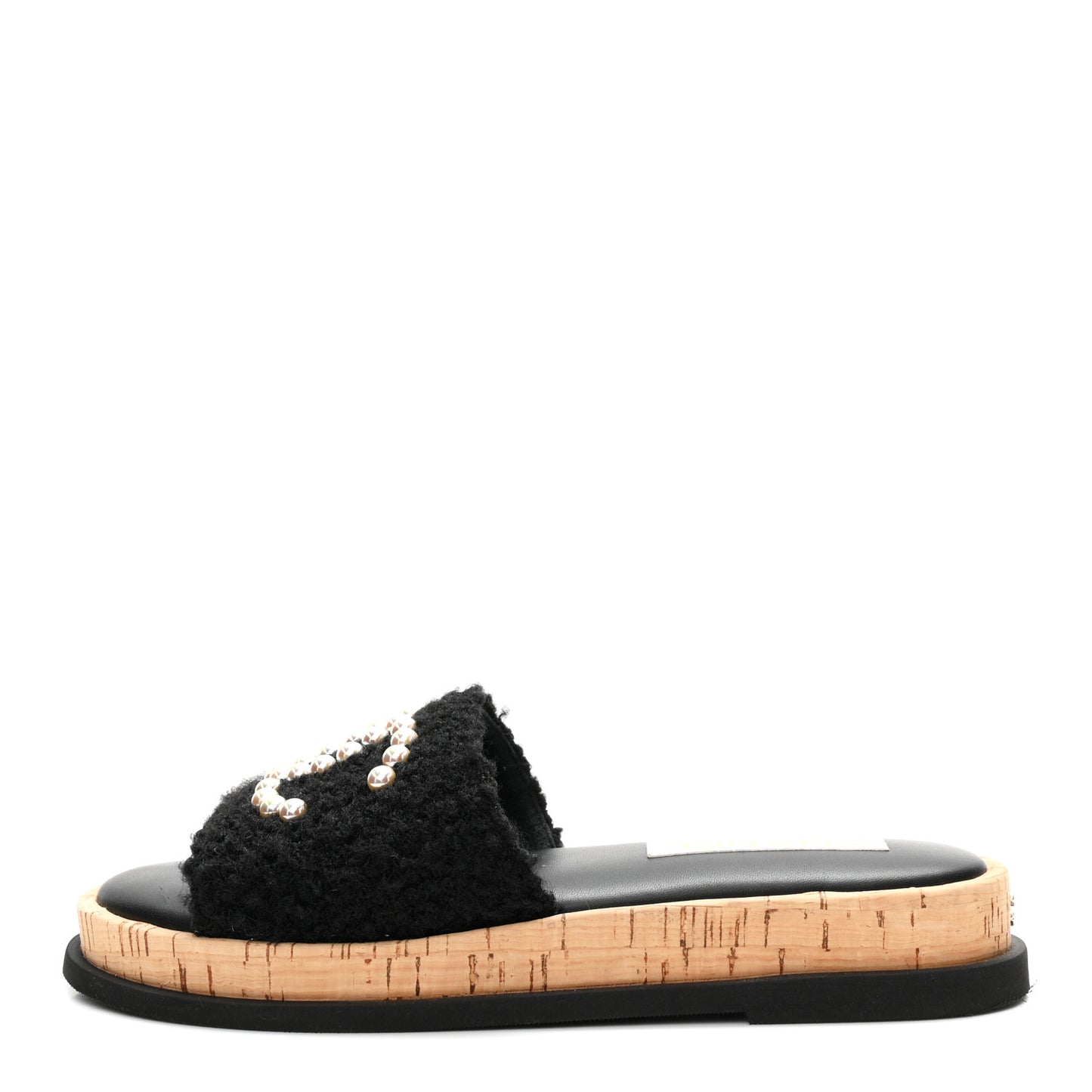Fabric Pearl Cork CC Slip On Sandals 38 Black