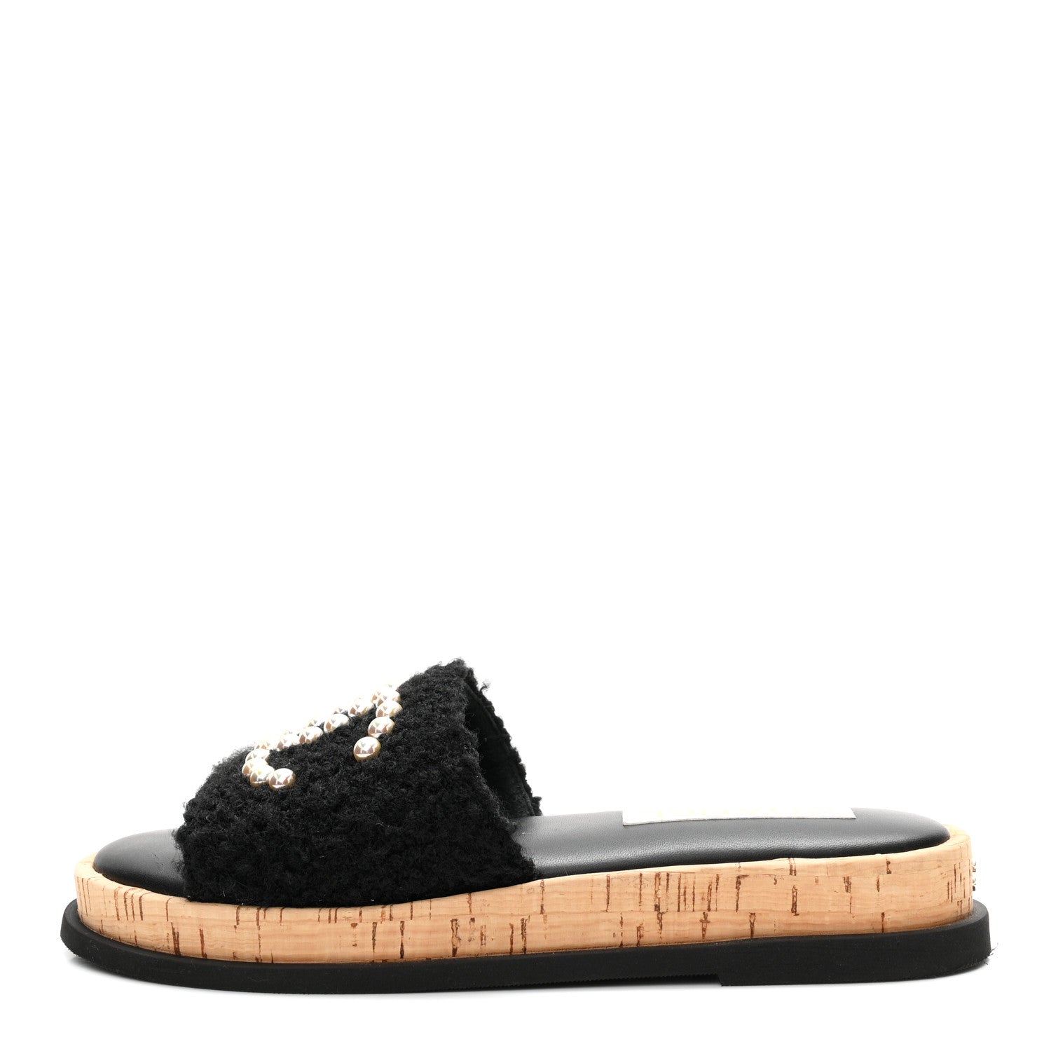 Chanel Fabric Pearl Cork CC Slip On Sandals 38 Black 1 of 10