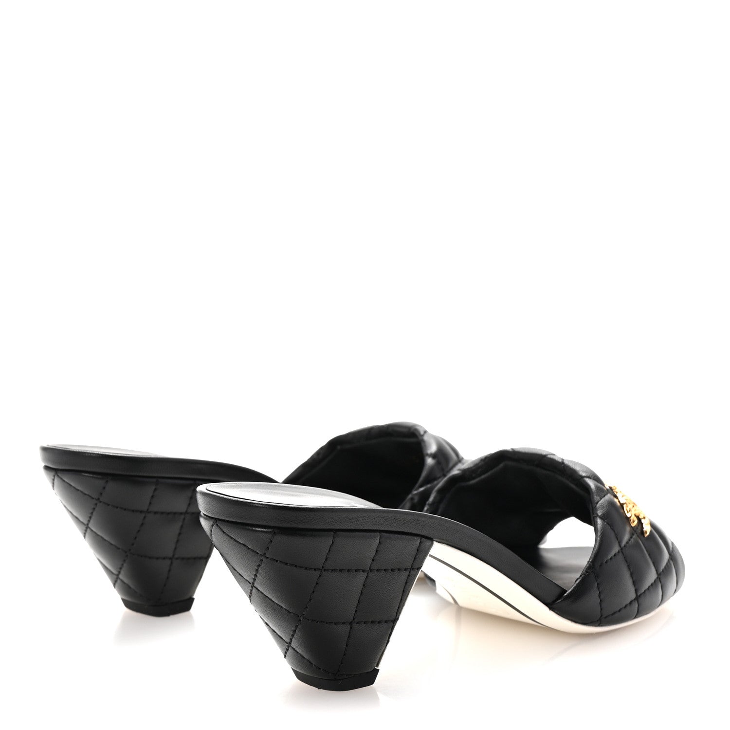 Chanel Lambskin Quilted Textured CC Mules 38 Black 5 of 10