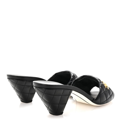 Chanel Lambskin Quilted Textured CC Mules 38 Black 5 of 10