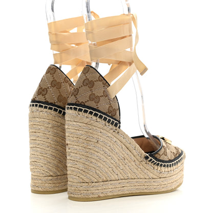 Gucci Monogram Matelasse GG Marmont Ankle Wrap Platform 35/120mm Espadrille Wedges 36 Beige Ebony Black Sand Storm 4 of 10
