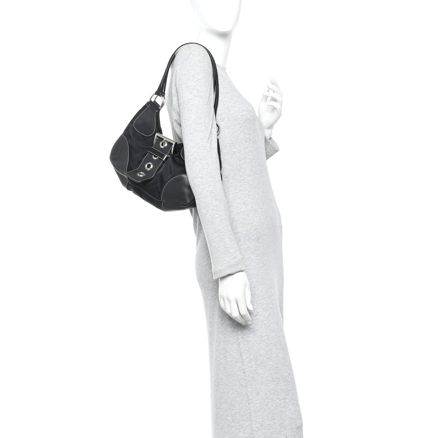 Prada Tessuto Nylon Moon Shoulder Bag Black 2 of 15