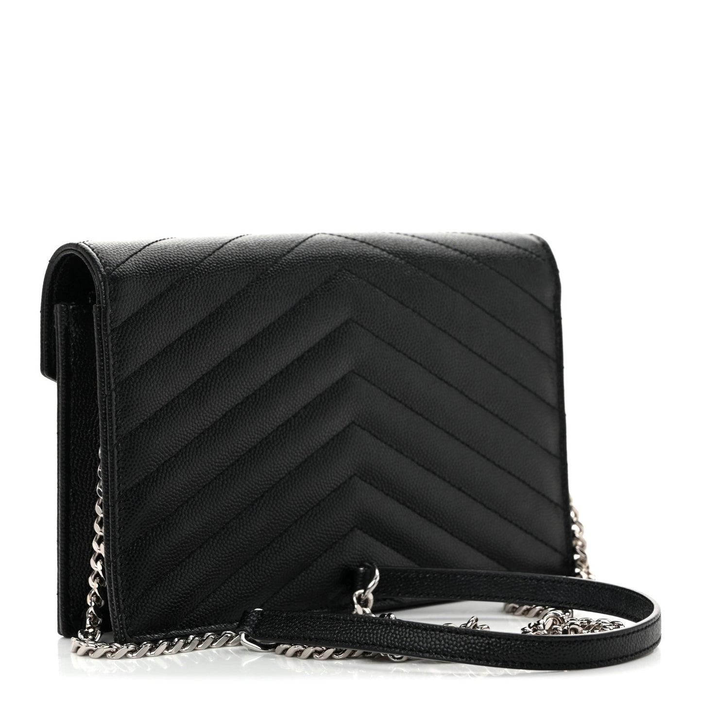 Grain De Poudre Matelasse Chevron Monogram Chain Wallet Black